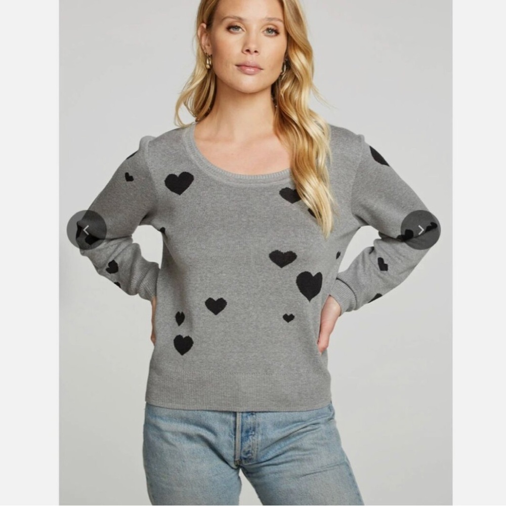 Chaser Gray Sweater with Black Heart Print